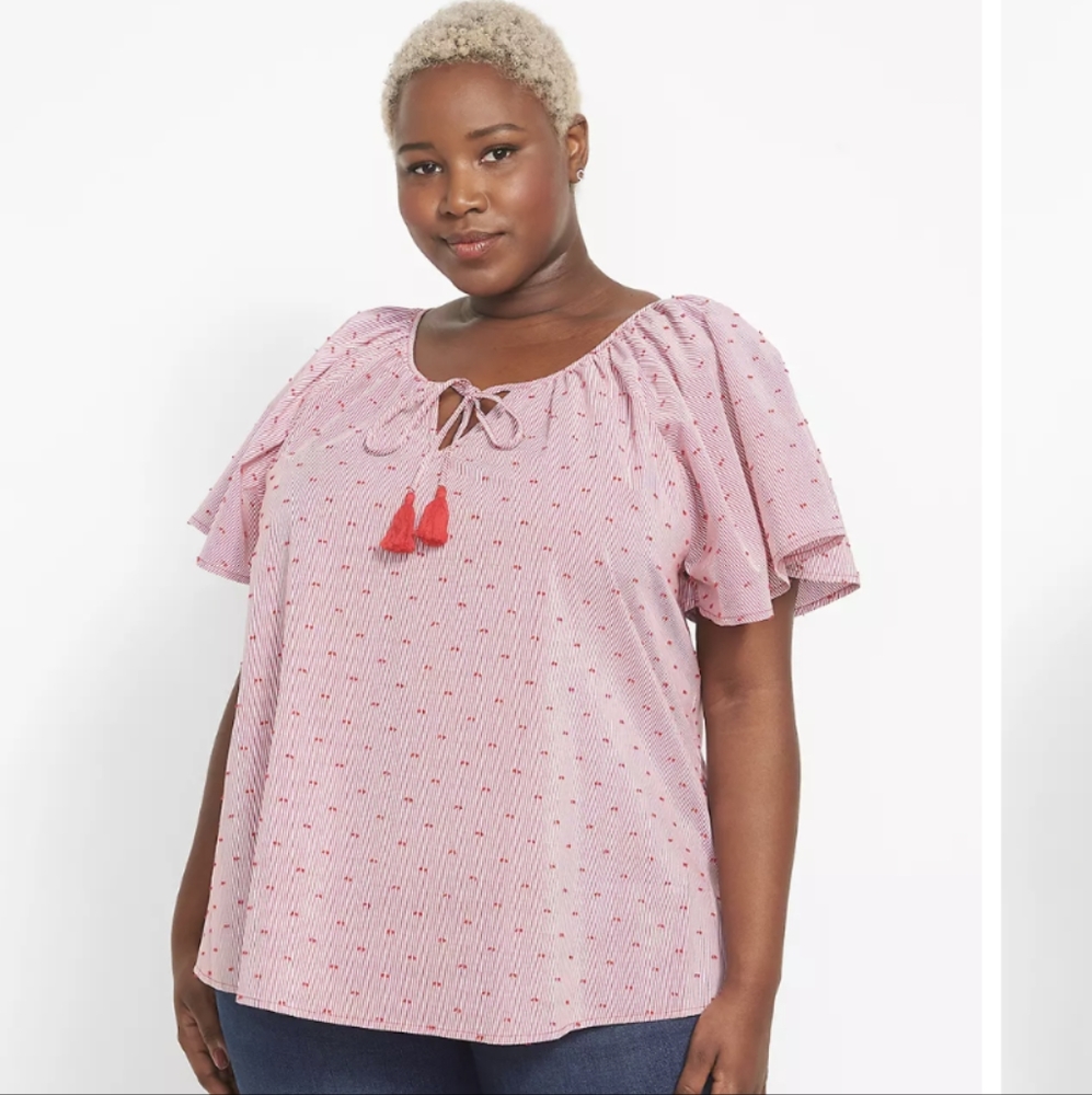 Lane Bryant Classic Split-Neck Peasant Top Stripe